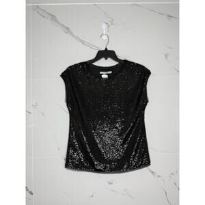 Boden Black Glitter Short Top Blouse Womens Fringe Trim US 2 Party Holidays